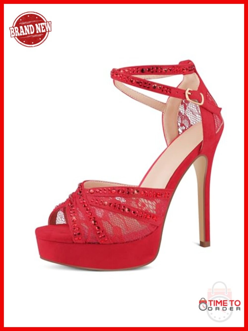 Platform Peep Toe Stiletto Heels Rhinestone Ankle Strap Dressy